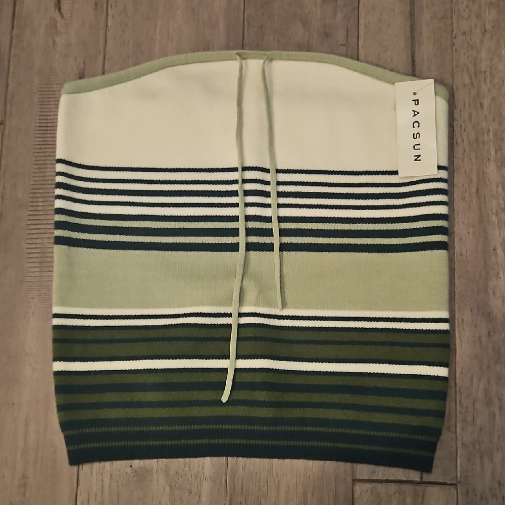 NWT PacSun Tube Top Sweater with Green and White Stripes - Women's Size Small